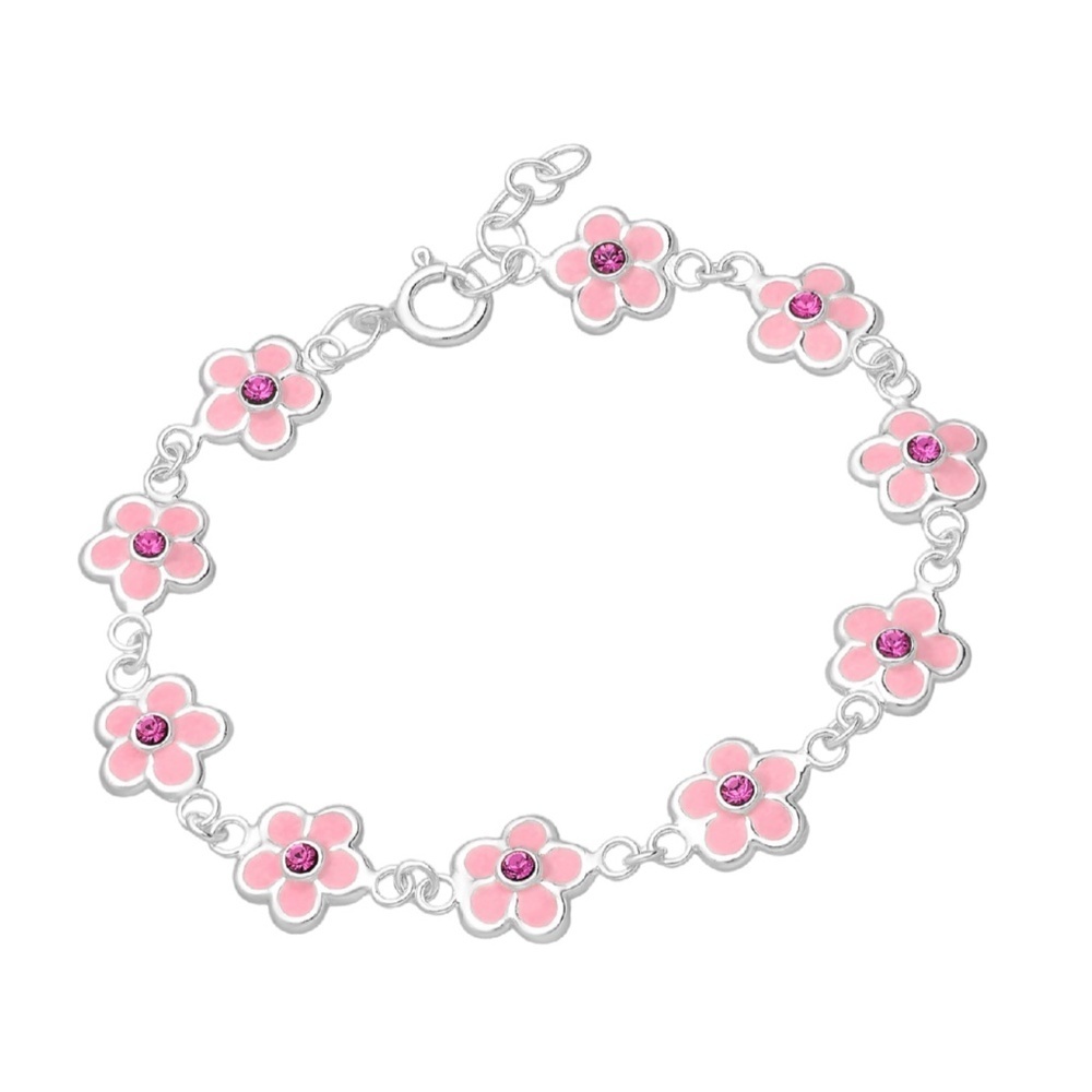 925 Sterling Silver Enamel Flower Bracelet with Crystal – Last One
